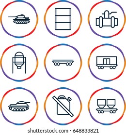 Tank icons set. set of 9 tank outline icons such as tank, pump, barrel, cargo wagon