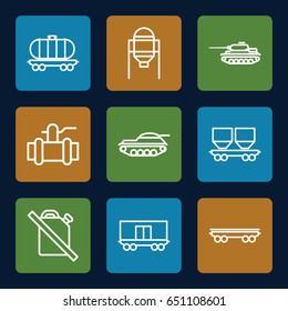 Tank icons set. set of 9 tank outline icons such as tank, pump, cargo wagon