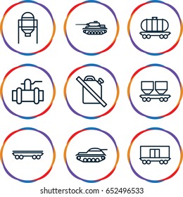 Tank icons set. set of 9 tank outline icons such as tank, pump, cargo wagon
