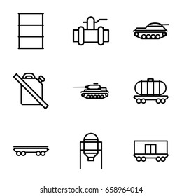Tank icons set. set of 9 tank outline icons such as tank, pump, barrel, cargo wagon