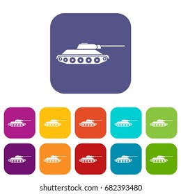 Tank icons set vector illustration in flat style in colors red, blue, green, and other