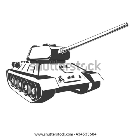 Tank isolated on white background. Vector Military machine. Tank logotype. Black and white tank icon.