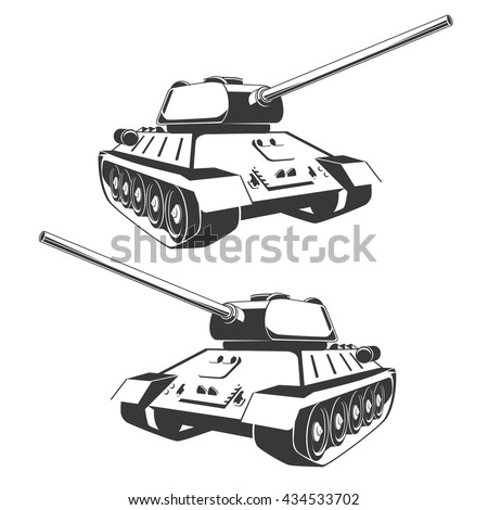 Tank isolated on white background. Vector Military machine. Tank logotype. Black and white tank icon.