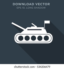 Tank isolated vector icon in long shadow style on dark blue background