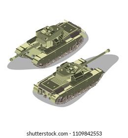 Tank isometric vector military war icon isolated background vehicle flat