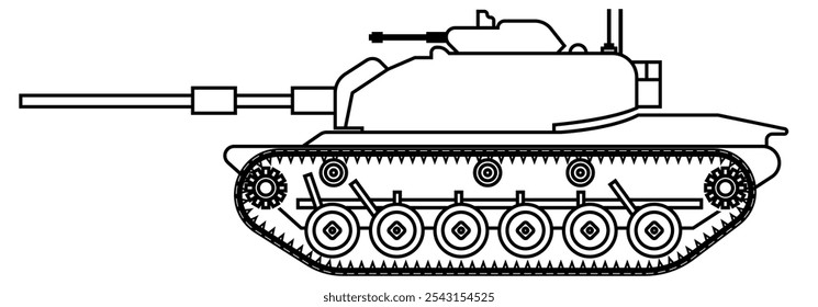 Dibujos de la línea del tanque para colorear la nave de la isla de combate del transporte militar en el fondo blanco