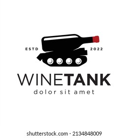 Diseño del logotipo del tanque con una ilustración del vector del vino de botella 