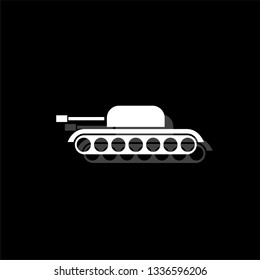 Tank military. White flat simple icon with shadow