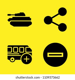 tank, minus, bus and share vector icon set. Sample icons set for web and graphic design