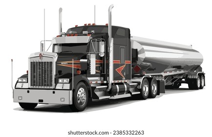 tank oil gas fuel usa American black truck art 3d semi big large heavy drive haul design shipping vector template isolated white element