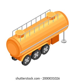 Tank with Oil or Petroleum for Transporting Chemical Liquid Resource Isometric Vector Illustration