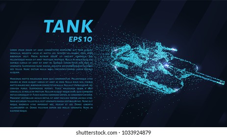 The tank of particles. The tank crumbles into small molecules. Vector illustration