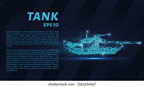 The tank of particles. The tank crumbles into small molecules. Vector illustration