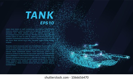 The tank of particles. The tank crumbles into small molecules. Vector illustration