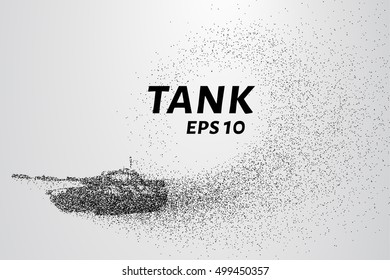 The tank of particles. The tank crumbles into small molecules. Vector illustration