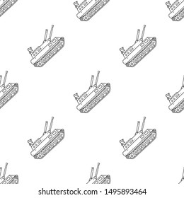 Tank pattern hand drawn illustration for coloring and line art. Seamless kids coloring for education.