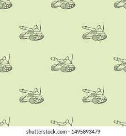 Tank pattern hand drawn illustration for coloring and line art. Seamless kids coloring for education.