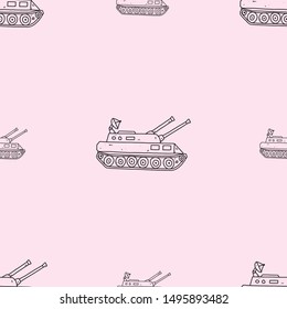 Tank pattern hand drawn illustration for coloring and line art. Seamless kids coloring for education.