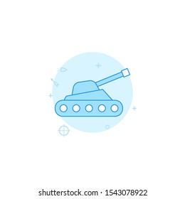 Tank, self-propelled gun vector icon. Flat illustration. Filled line style. Blue monochrome design. Editable stroke. Adjust line weight.