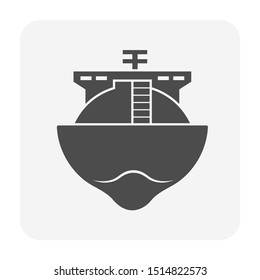 Tank ship or LNG carrier icon. Also called LNG tanker. Consist of LNG tank container, ship and natural gas (methane and ethane) cooled down to liquid (LNG) for storage, transport or delivery maritime.