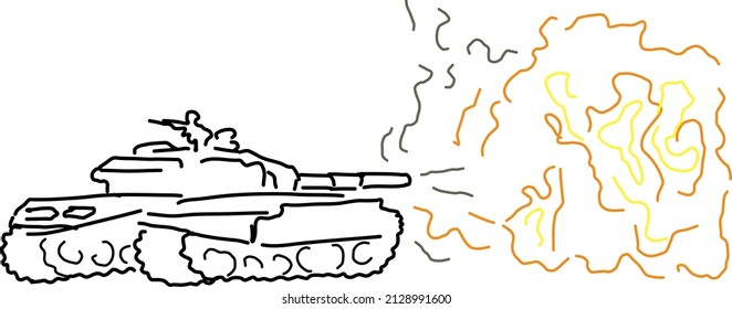 Tank-Shooting-Vektorgrafik mit Feuer in orangefarbener Farbe