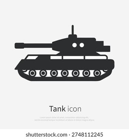 Tank side view icon. Simple black military tank symbol in flat minimal vector style, isolated on white background.