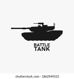 Tank Silhouette. Battle Canon. War Icon Sign Or Symbol. Modern Armor Logo. Warfare Technology. Battlefield Vehicle Transportation. Army Or Military Hardware. Defense Weapon Black Vector Illustration.