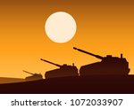 tank still on desert to attack enemy,silhouette design,vector illustration 
