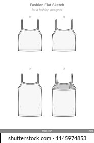 TANK TOP FASHION FLAT SKETCHES technical drawings teck pack Illustrator vector template