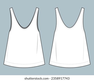 tank top fashion flat technical sketch drawing template. CAD outfit design vector illustration template. fashion CAD mock up design for garment, apparel template.