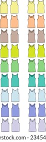 Tank top flat sketch. Singlet apparel design. Front and back. Men and women CAD mockup. Fashion technical drawing template. Vector illustration