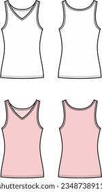 Tank top flat sketch. Singlet apparel design. Front and back. Women CAD mockup. Fashion technical drawing template. Vector illustration