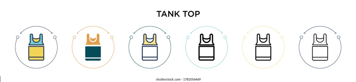 Tank top icon in filled, thin line, outline and stroke style. Vector illustration of two colored and black tank top vector icons designs can be used for mobile, ui, web