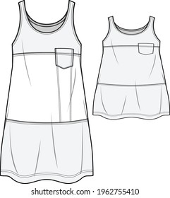 Tank top long dress flat sketch illustration