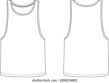 Tank top Overall technical sketch template front and back view isolated on white background. Fashion Dress design vector art illustration eps 10.