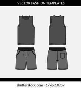 TANK TOP AND PANT FRONT AND BACK VIEW,FASHION FLAT SKETCH TEMPLATE,CASUAL OUTFIT