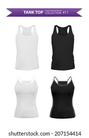 Tank Top Realistic Set, Black And White Tops For Men And Women, Vector Eps10 Included
