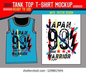 tank top t-shirt mockup,japan good warrior,vector illustration