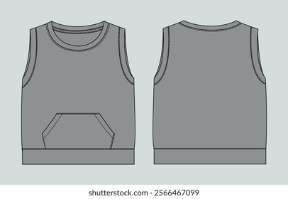 Tank top vest with pocket vector illustration Grey color template front and back
