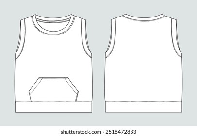 Tank top vest desenho técnico moda esboço plano vetor ilustração modelo de frente e atrás vistas