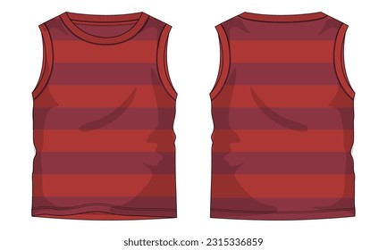 Tank tops with all over strip Vector illustration template front and back views isolated on white background.