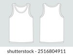 Tank tops technical drawing fashion flat sketch vector illustration template for men