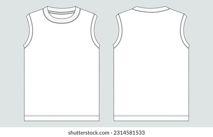 Tank tops technical drawing fashion flat sketch vector illustration template for mens and boys. Apparel pant design front and back views isolated on Grey background.