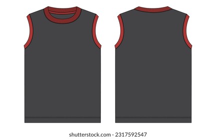 Tank tops technical drawing fashion flat sketch vector illustration template for mens and boys. Apparel pant design front and back views 