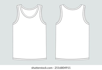 Tank tops técnico desenho de moda plana esboço vetor modelo de ilustração para homens e meninos. Vista frontal e traseira do design da calça de vestuário isoladas no fundo cinza.
