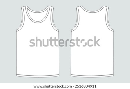 Tank tops technical drawing fashion flat sketch vector illustration template for men's and boys. Apparel pant design front and back views isolated on Grey background.
