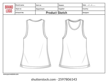 Tank tops technical drawing template with tech pack details	