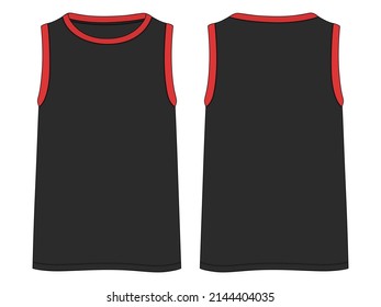 Tank Tops Technical Fashion flat sketch vector illustration Black color template Front and back views. Apparel tank tops mock up for men's and boys.