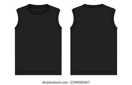 Tank Tops Technical Fashion flat sketch vector illustration template Front and back views. Apparel tank tops black color mock up for men's and boys.
