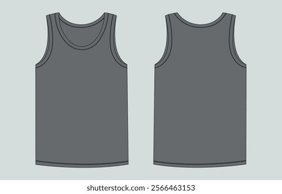 Tank Tops Technical Fashion flat sketch vector illustration Grey color template Front and back views. Apparel tank tops mock up for men's and boys.

